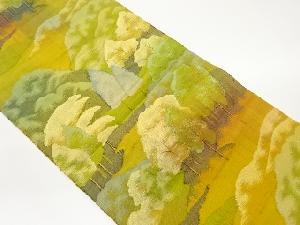 手織り紬すくい織木々風景模様織出し名古屋帯